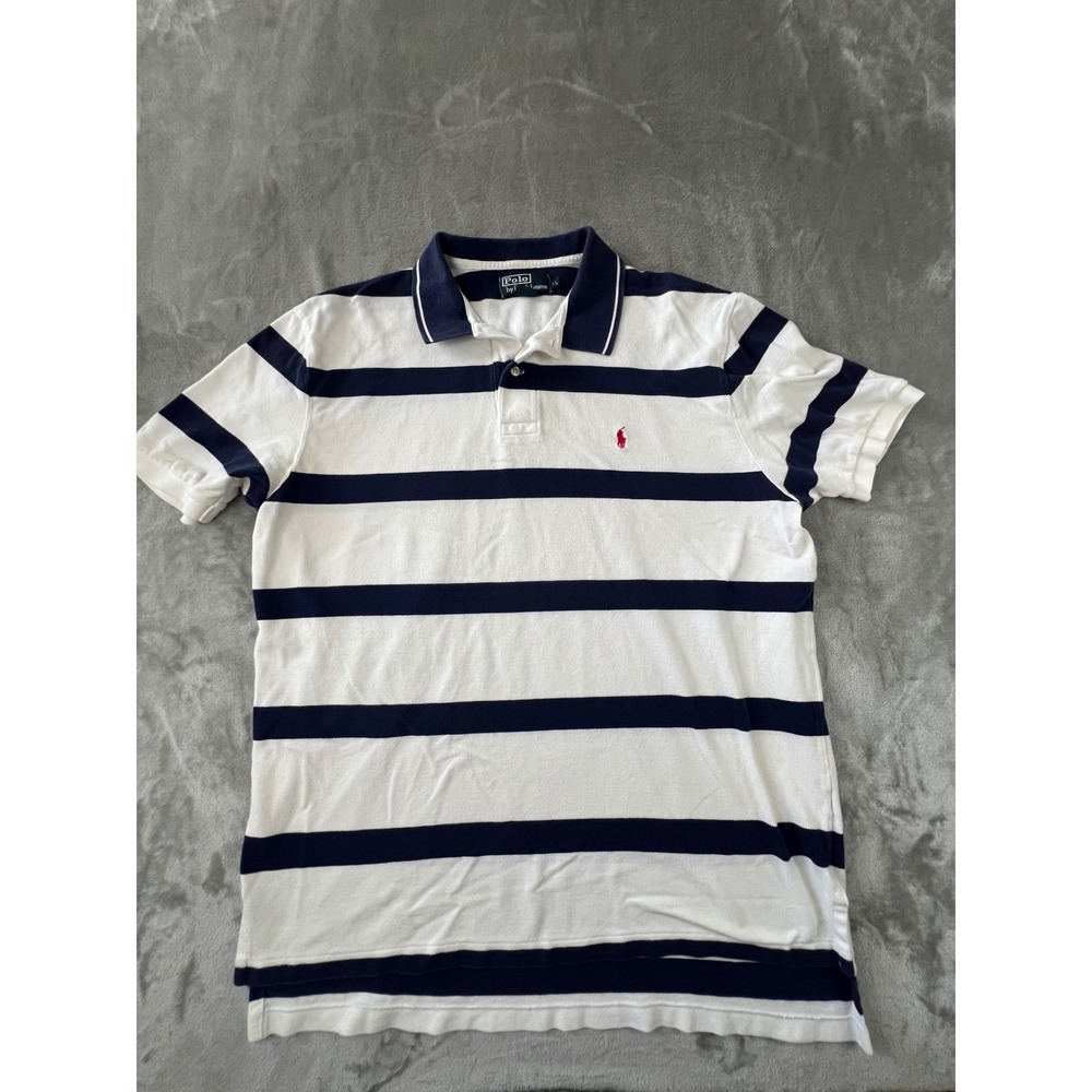 Vintage Polo Ralph Lauren Polo Shirt Mens XL Navy White Stripe Red Pony 90s